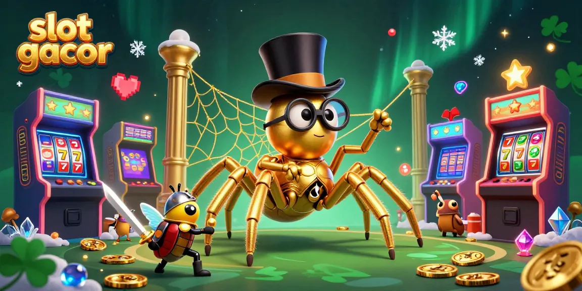 Aktifkan slot gacor dengan menghadapi tarantula emas dan ksatria beetle dalam ilustrasi 3D yang menarik.
