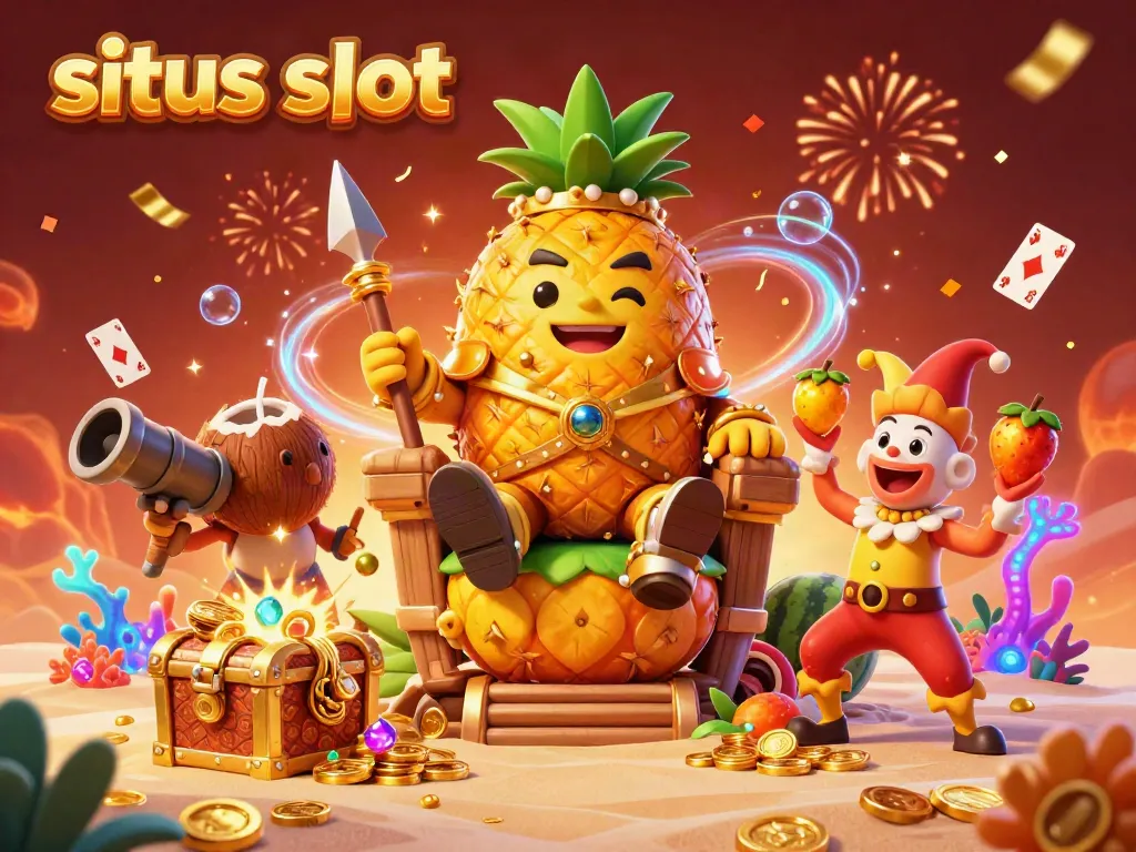 Experience the excitement of the situs slot with vibrant characters in a colorful casino illustration.